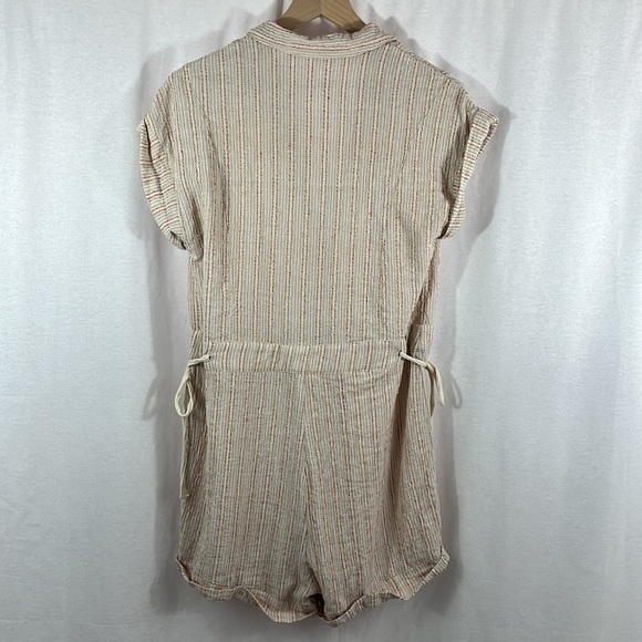 Hem & Thread Linen Blend Tan Stripe Button Up Romper Womens Size M - Picture 2 of 11
